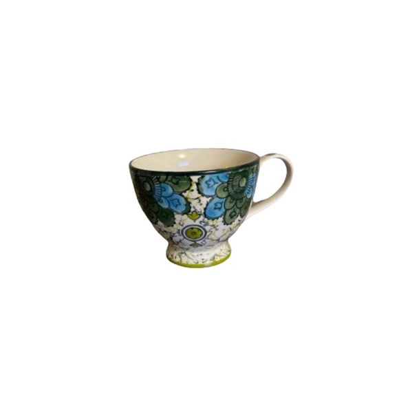 Anthropologie White, Green, and Blue Boho Marbled Floral Ceramic Mug - Picture 1 of 7